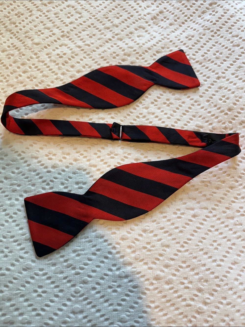 Orange and Navy Striped Self-Tie Bow Tie